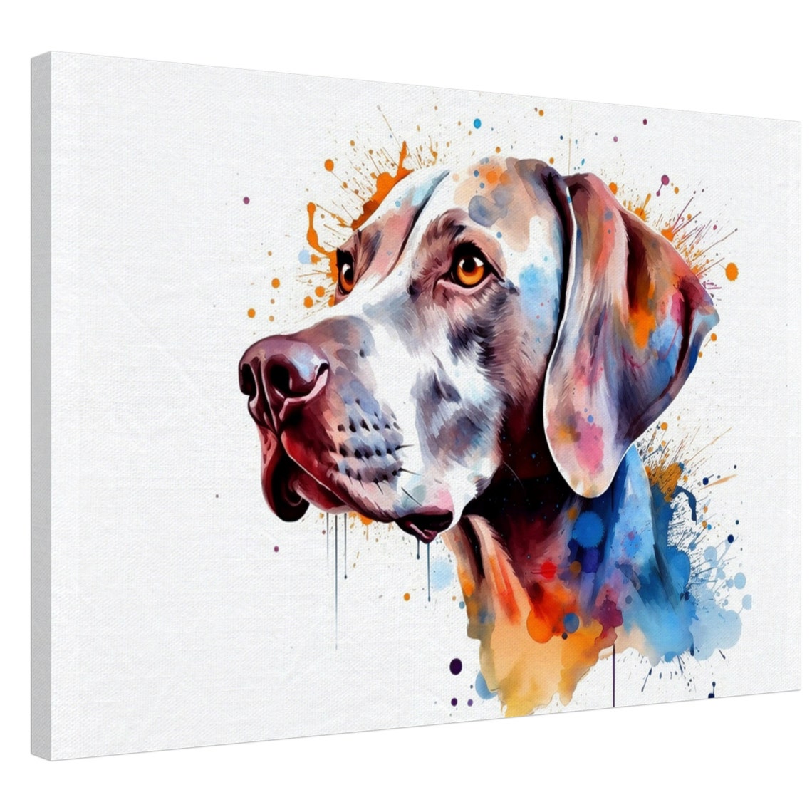Weimaraner Left Profile Colorful Paint Splash Watercolor Dog Poster