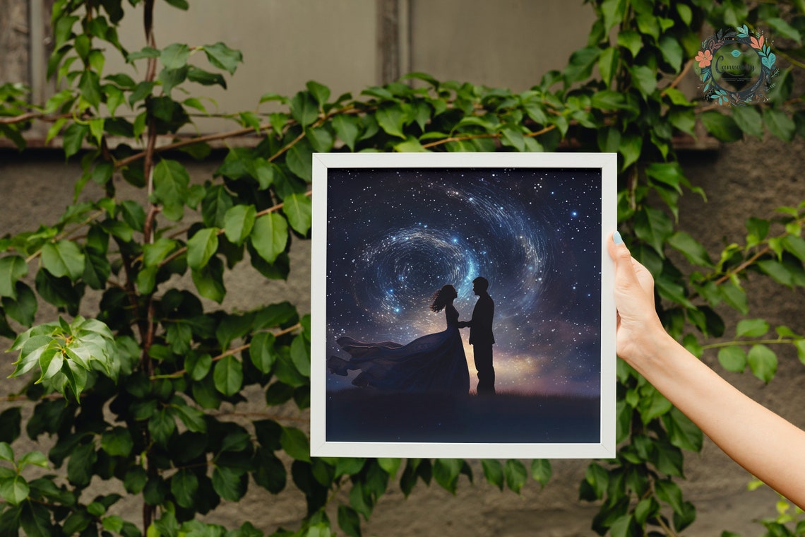 Romantic Couple Silhouette Blue Galaxy Starry Night Sky Love Poster - Image 2