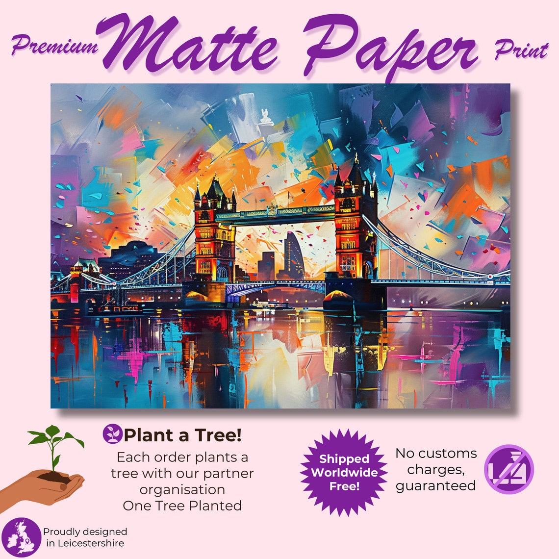 Tower Bridge Daylight Geometric Abstract London Skyline Art Poster - Image 3