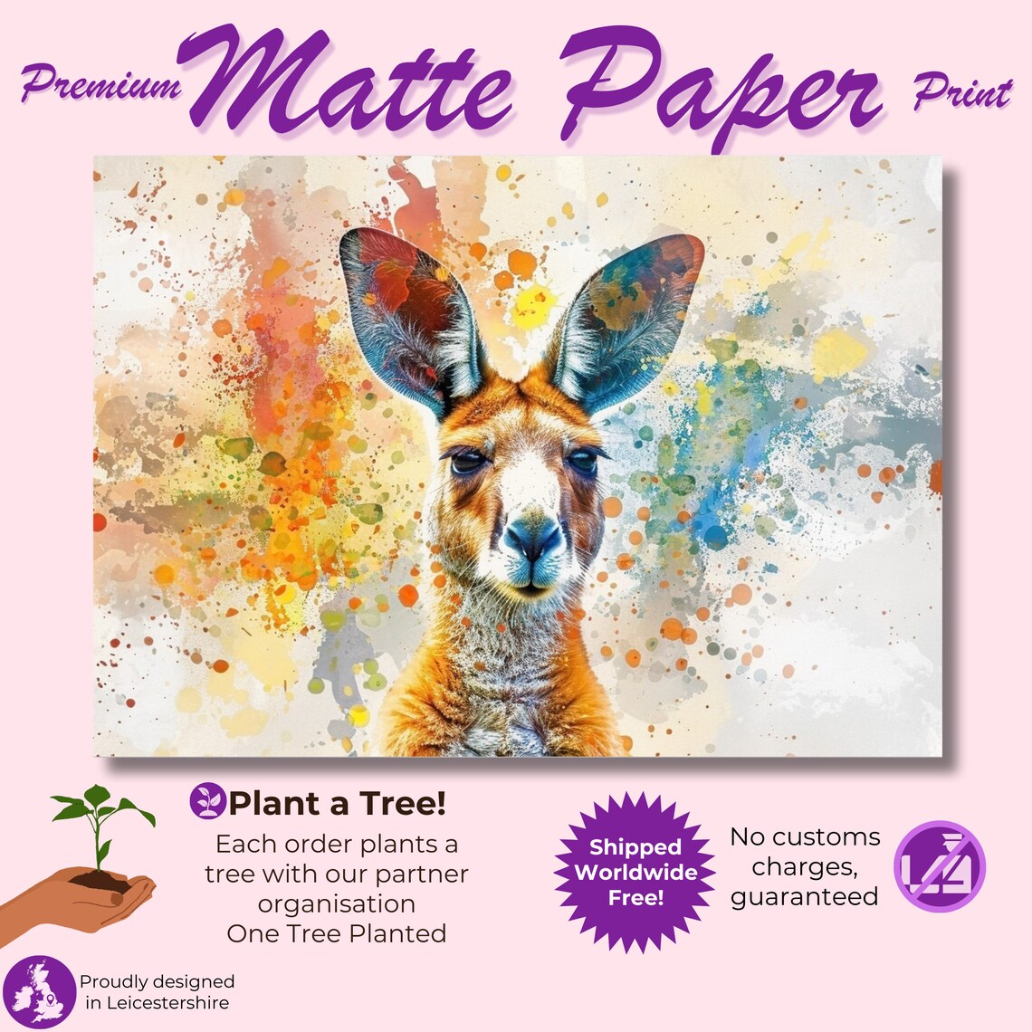 Pastel Kangaroo Watercolor Splash Gentle Orange Tones Art Poster - Image 3