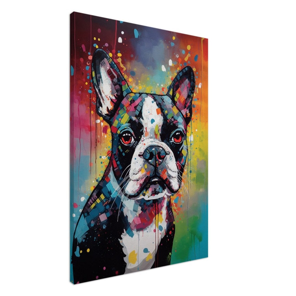 Boston Terrier Mosaic Pop Art Portrait Colorful Dog Wall Decor Poster