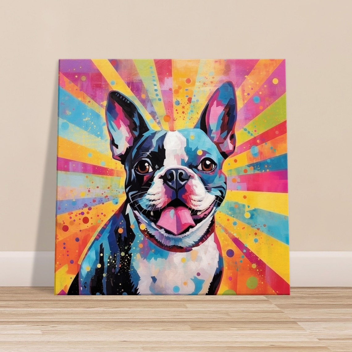 Happy Boston Terrier Pop Art Sunburst Colorful Dog Lovers Gift Poster - Image 3