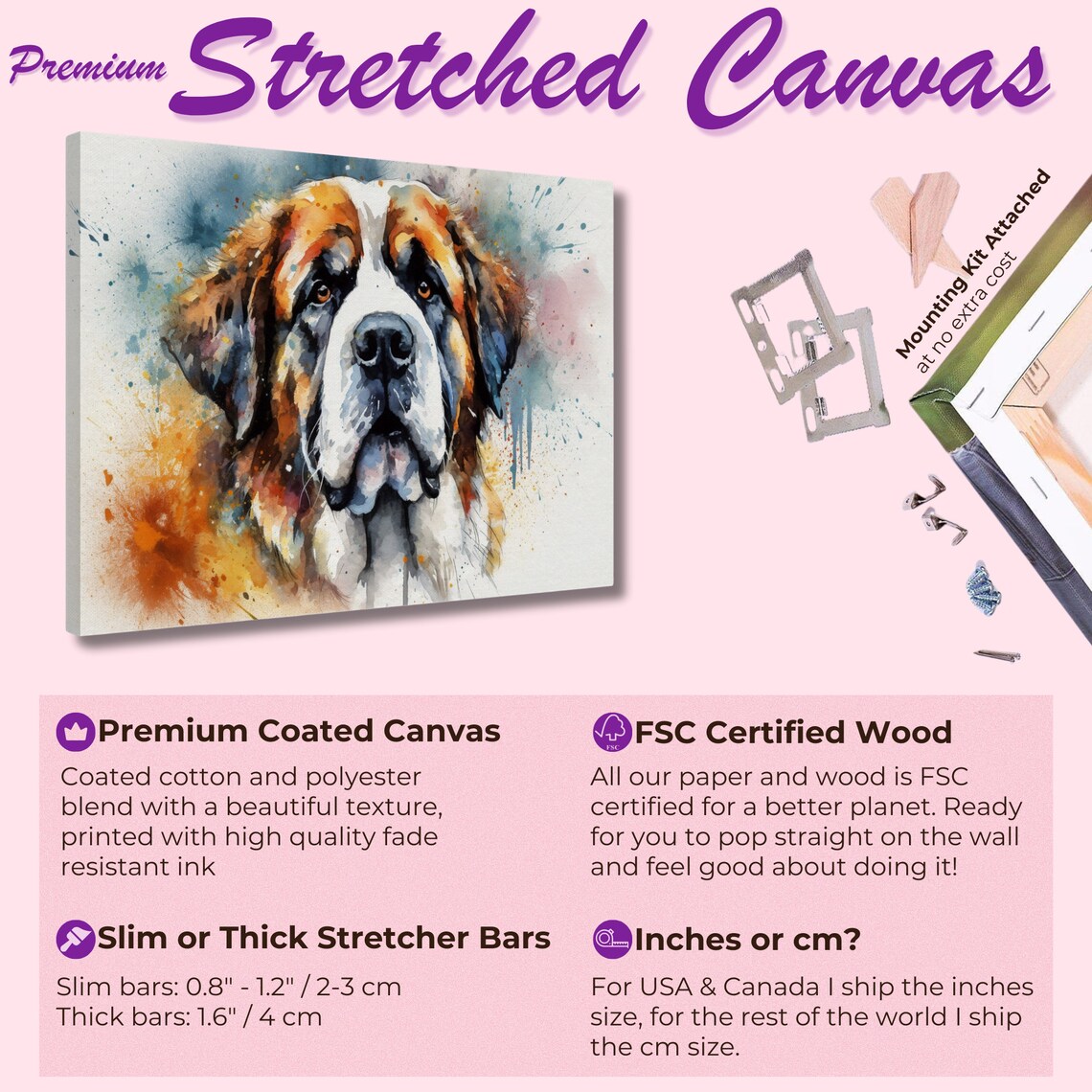 St Bernard Watercolour Portrait Warm Splash Noble Mountain Dog Art Poster - Image 3