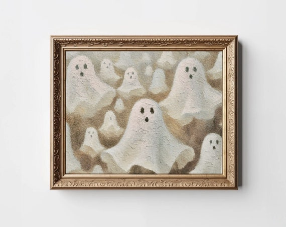 Abstract Ghosts Art Print, Neutral Halloween Decor