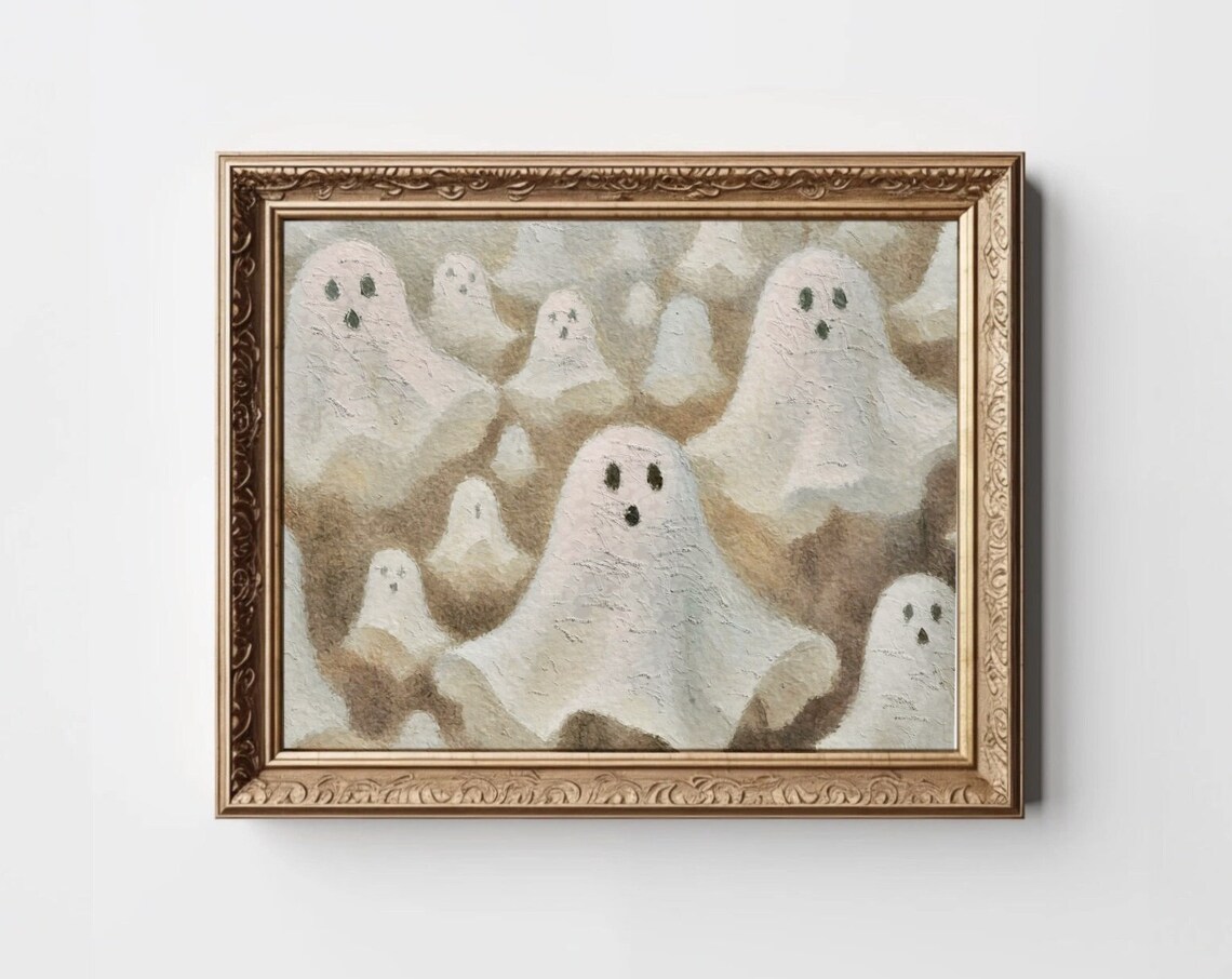 Abstract Ghosts Art Print, Neutral Halloween Decor