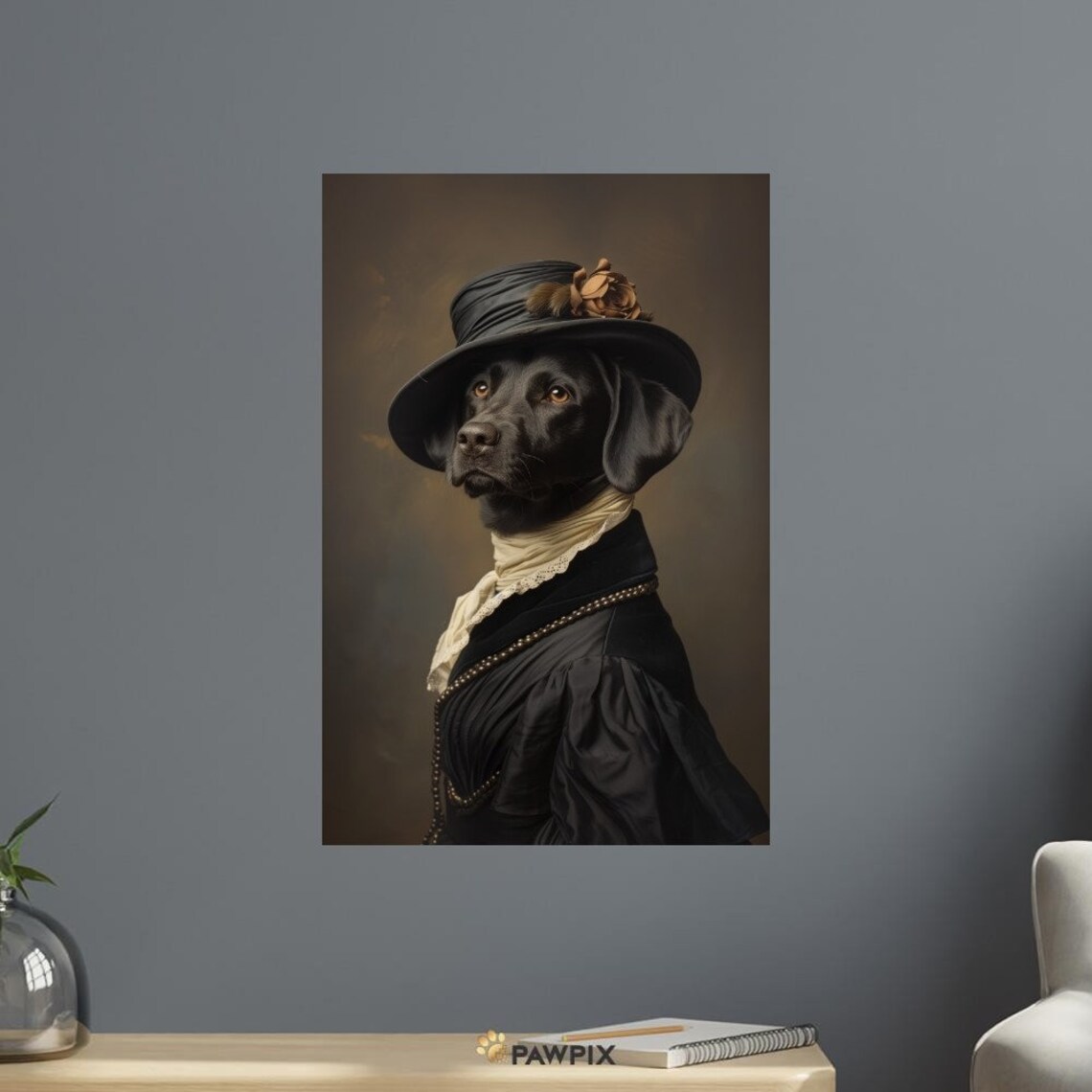 Distinguished Black Dog Victorian Hat Elegant Pet Portrait Poster - Image 2