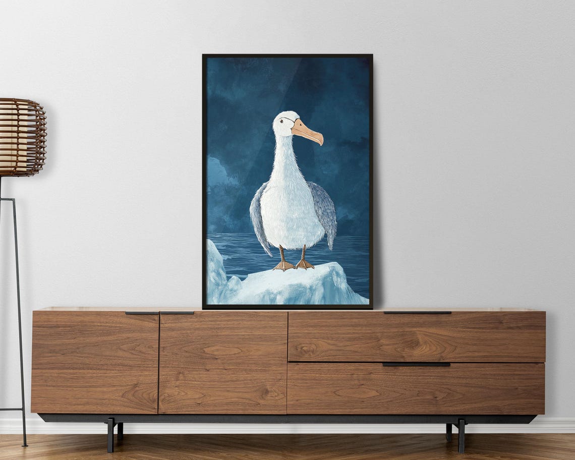Cute Albatross Standing on Ice Floe Arctic Ocean Illustration Poster
