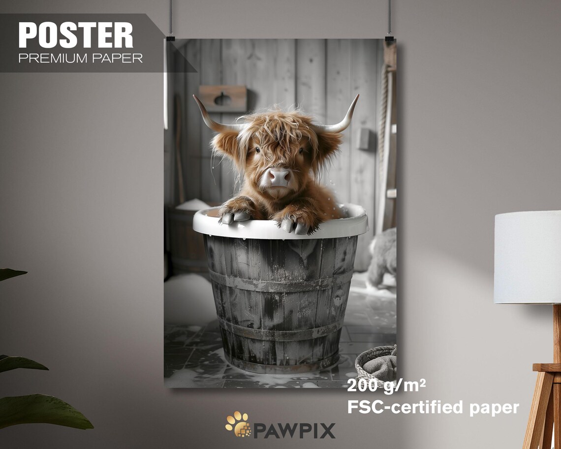 Baby Highland Cow Wooden Tub Bath Funny Farmhouse Bathroom Wall Art - Image 3