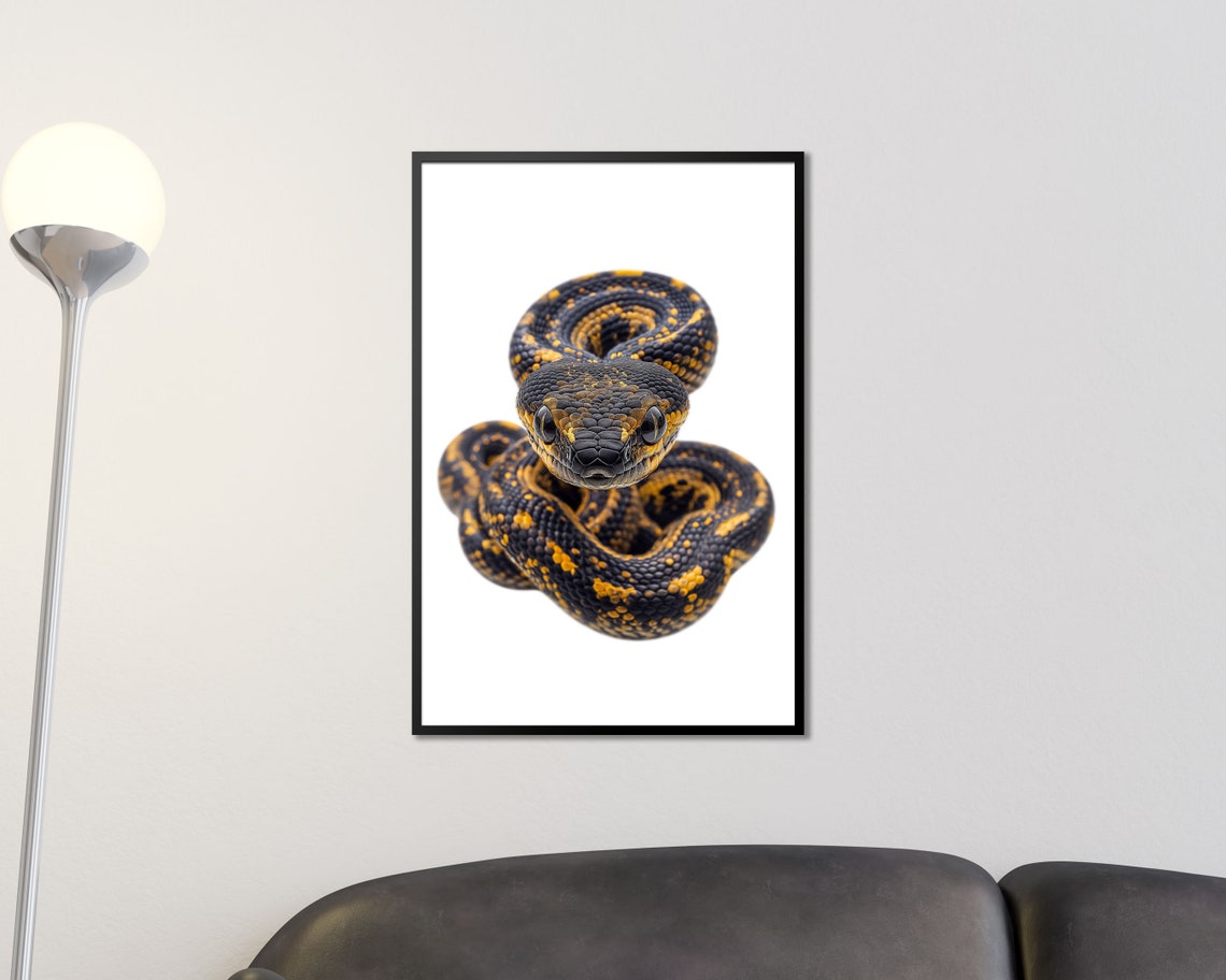 Golden Patterned Snake Head On White Bold Reptile Wall Art Print - Image 2