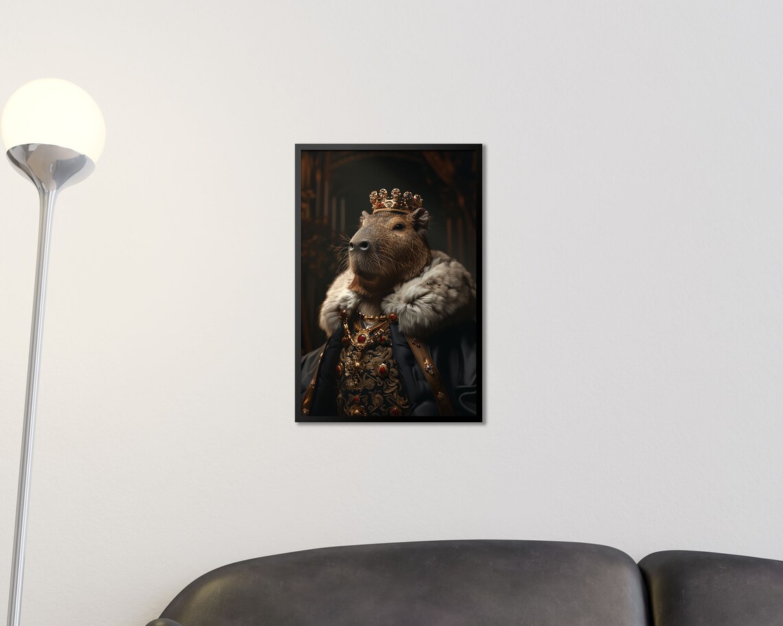 Royal Capybara In Gold Crown Fur Trimmed Regal Animal Portrait Poster - Image 2