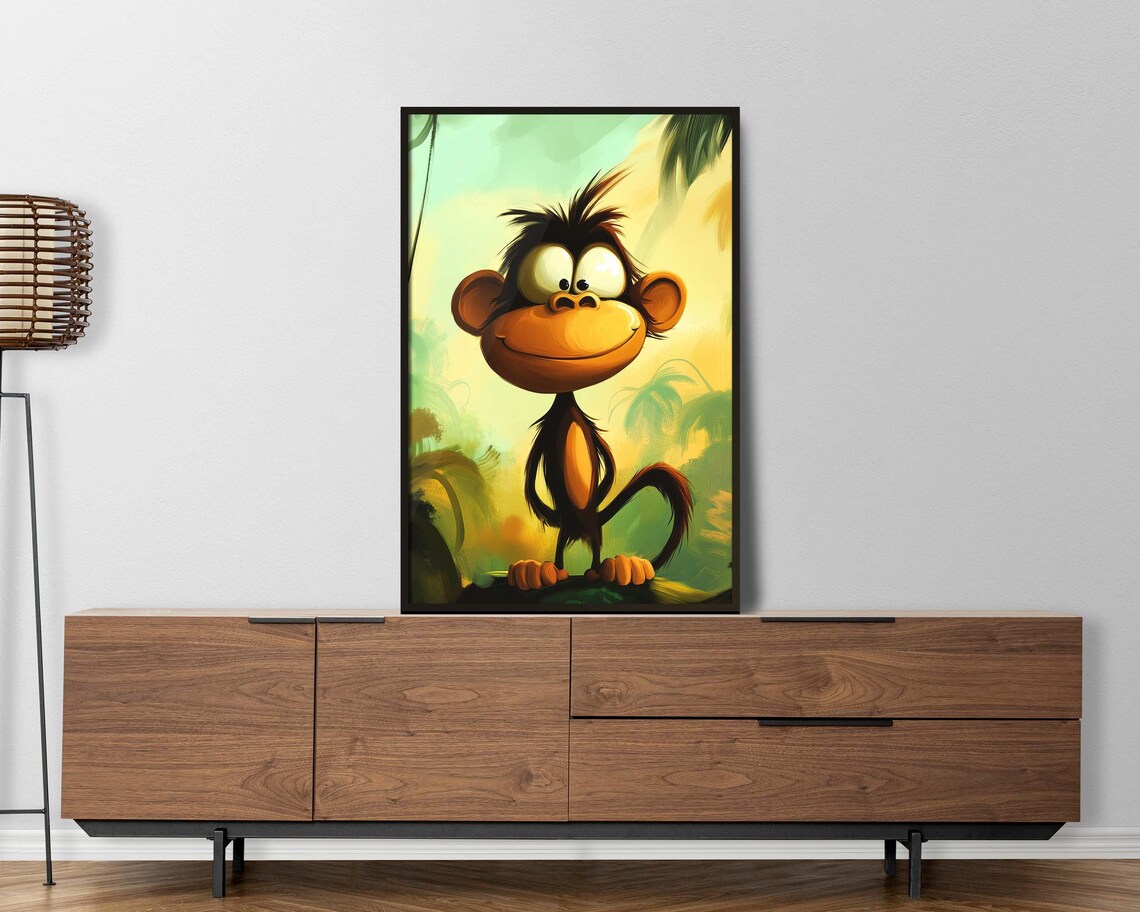 Crazy Cartoon Monkey Big Eyes Jungle Background Kids Wall Art - Image 5