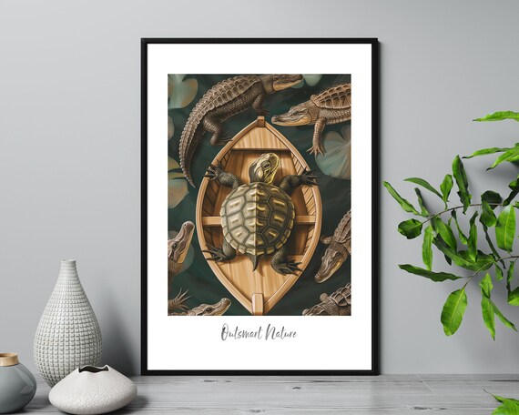 Turtle In A Boat Outsmart Nature Funny Animal Quote Art Poster