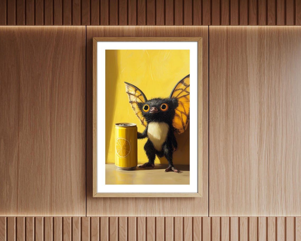 Lemon Butterfly Creature With Citrus Soda Can Quirky Yellow Poster - Image 5