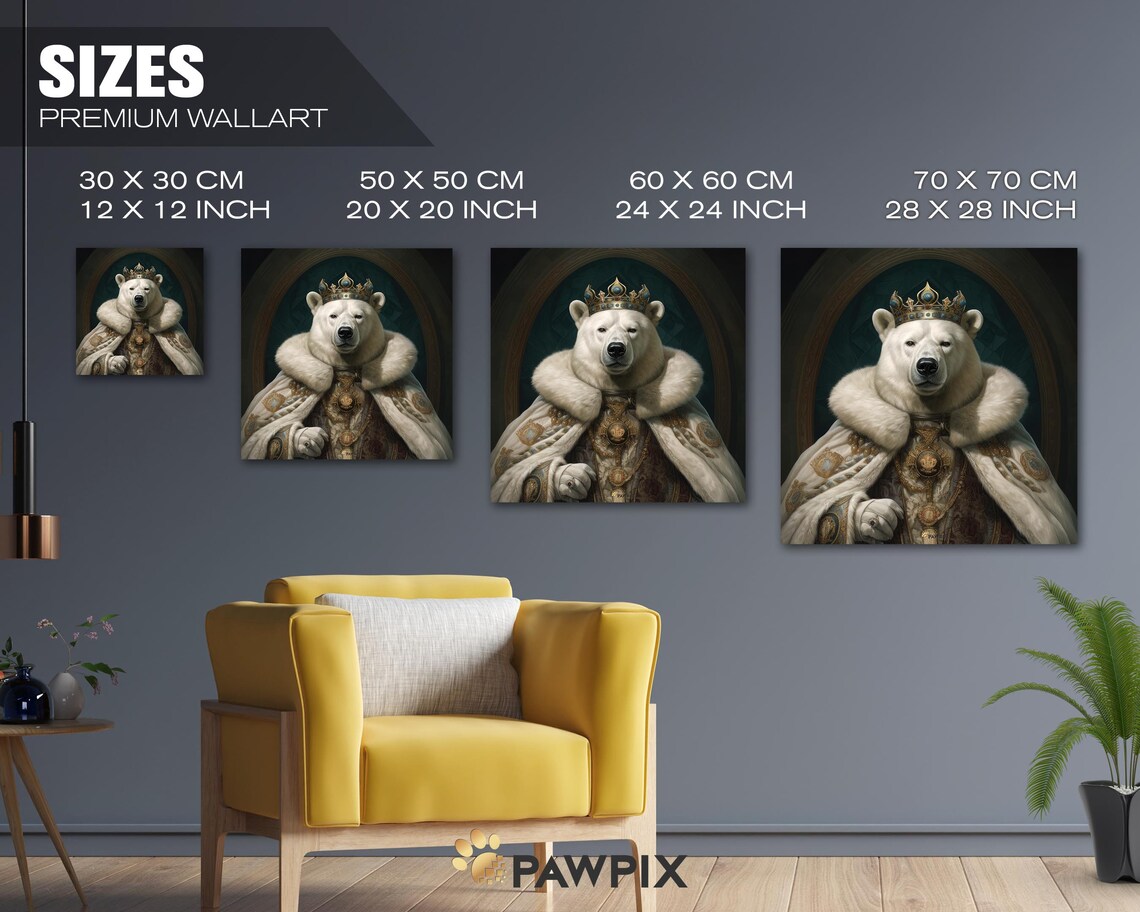 Majestic Crowned Polar Bear King White Fur Cape Royal Animal Portrait Art - Image 3