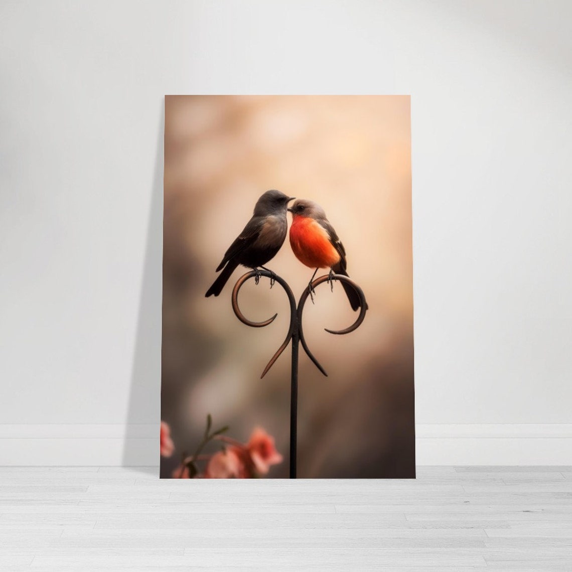 Two Birds On Heart Ironwork Perch Tender Romantic Bird Pair Poster - Image 2