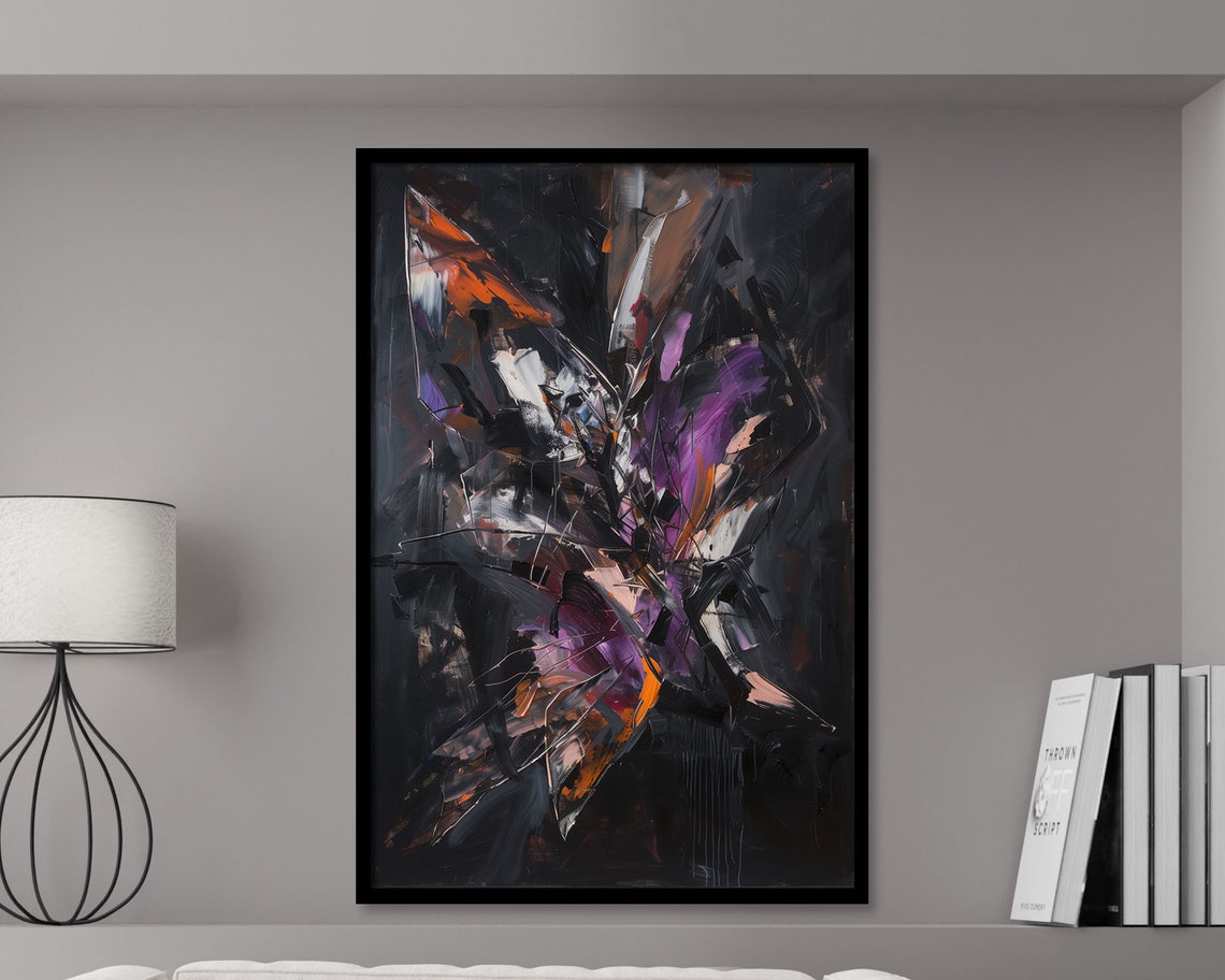 Abstract Butterfly Painting Purple Orange Dark Bold Brushwork Poster