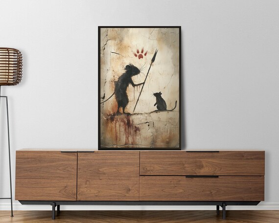 Funny Mouse Cave Painting No 1 Primitive Mouse Wall Art Whimsical Rat Illustration Rustic Animal Poster Ancient Art Inspired Decor