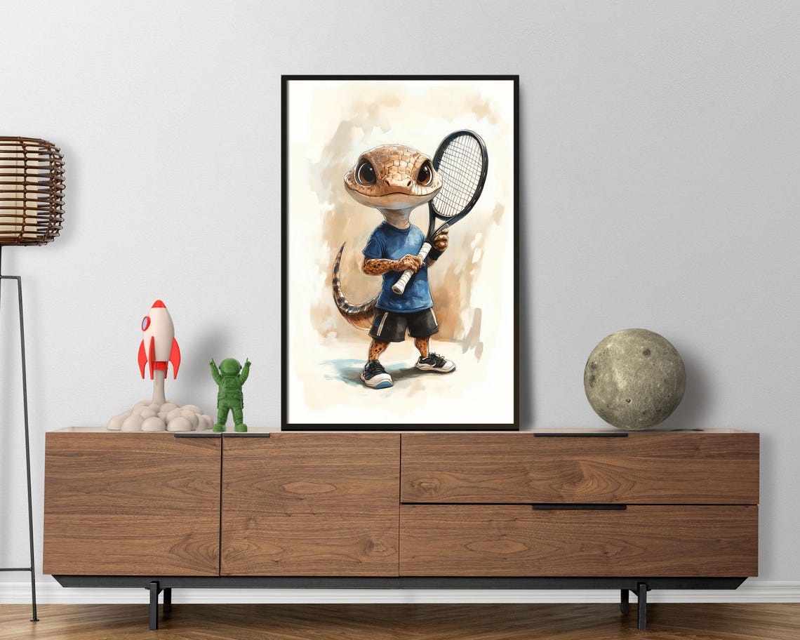 Funny Tennis Gecko Art Print Whimsical Animal Sports Poster Quirky Gift For Tennis Lovers Unique Sports Wall Decor - Image 4
