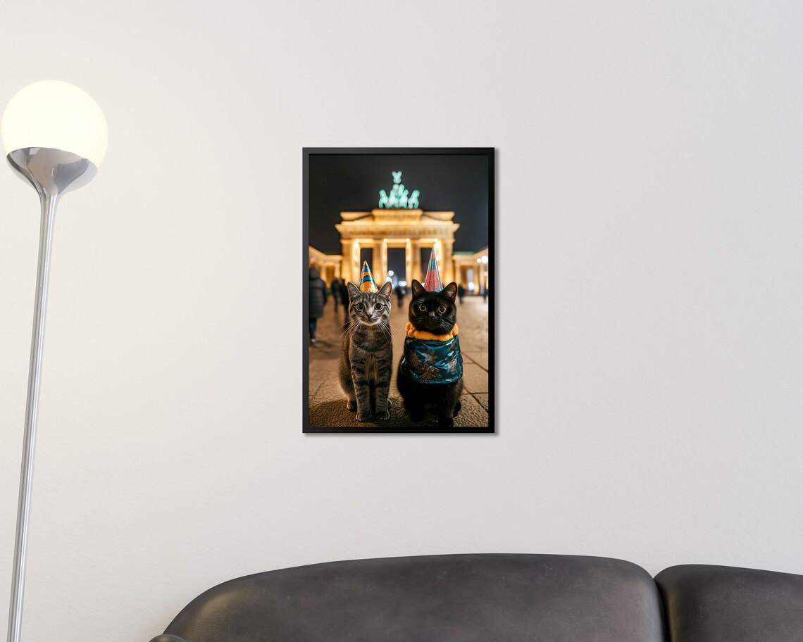 Two Party Cats Brandenburg Gate Berlin Night Celebration Wall Art - Image 2
