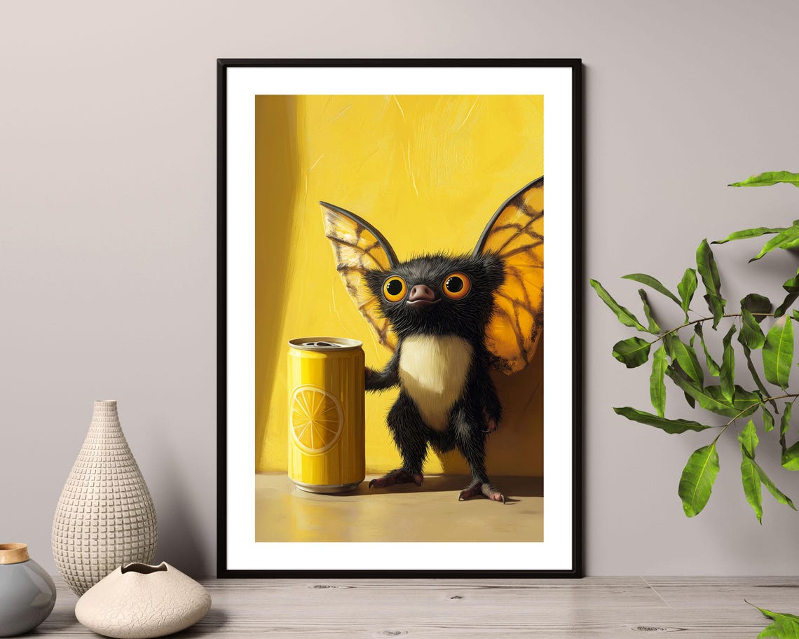 Lemon Butterfly Creature With Citrus Soda Can Quirky Yellow Poster - Image 2