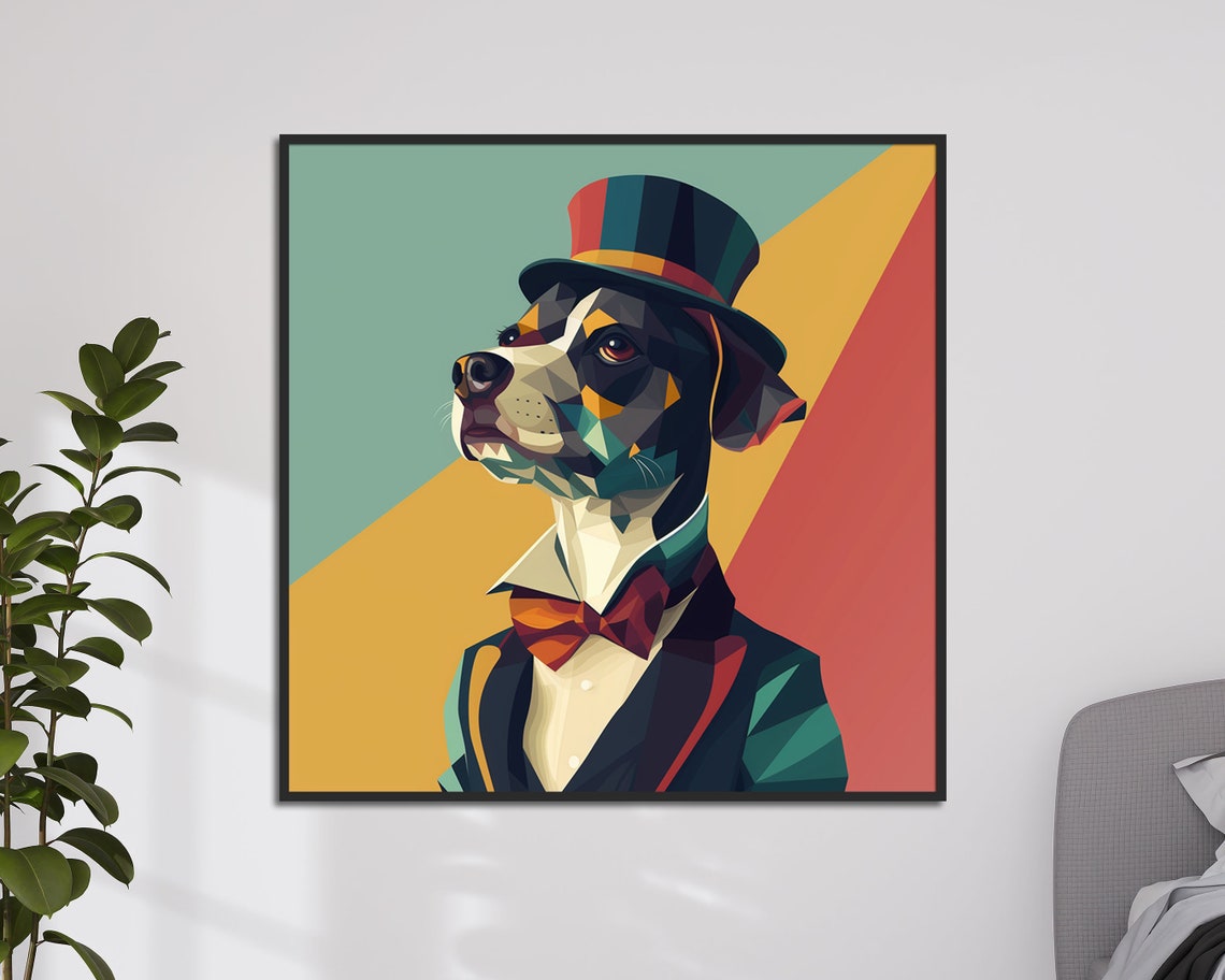 Dapper Dog In Top Hat Bow Tie Geometric Pop Art Animal Poster - Image 4