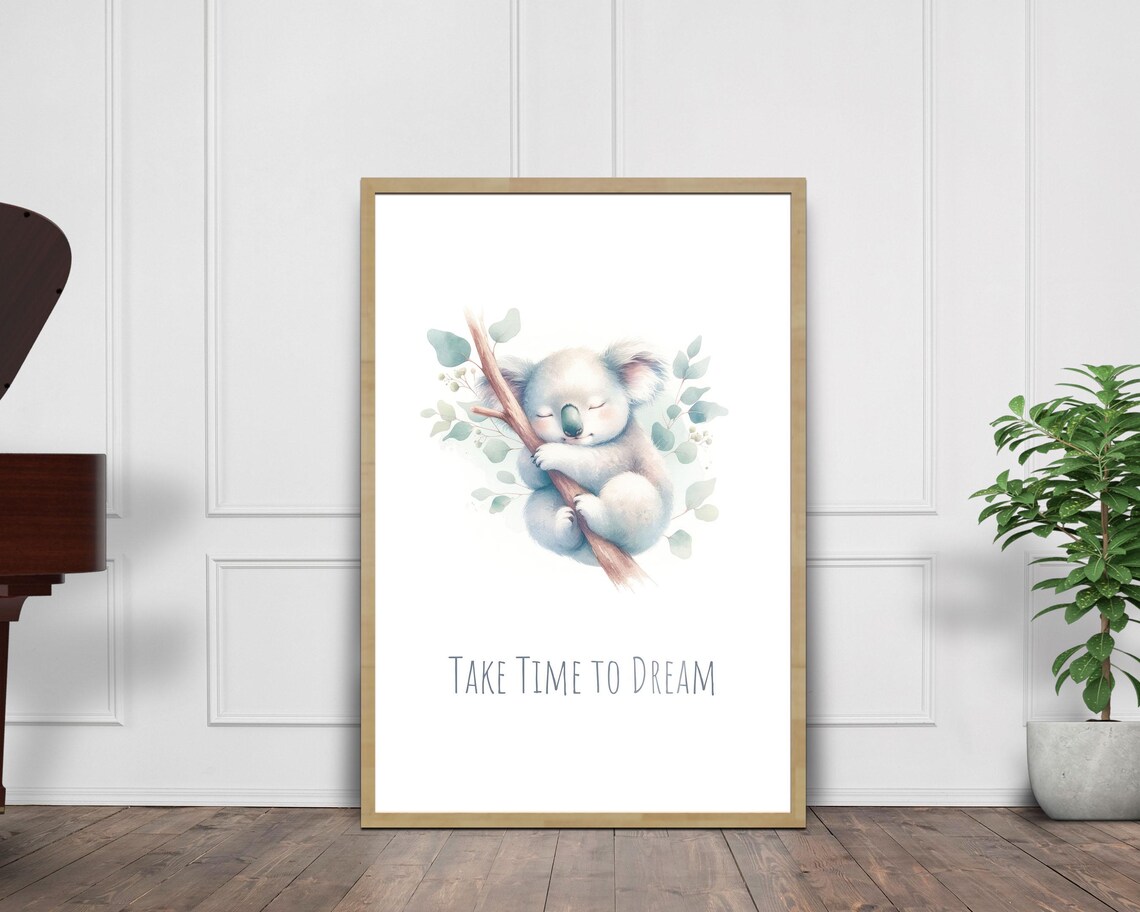 Take Time To Dream Sleeping Koala Pastel Watercolor Nursery Room Poster - Image 3