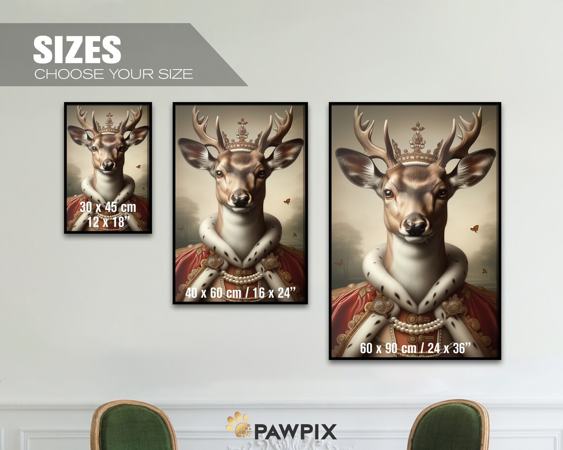 Royal Deer Portrait Crown Regal Red Robes Oil Painting Art Poster - Image 3
