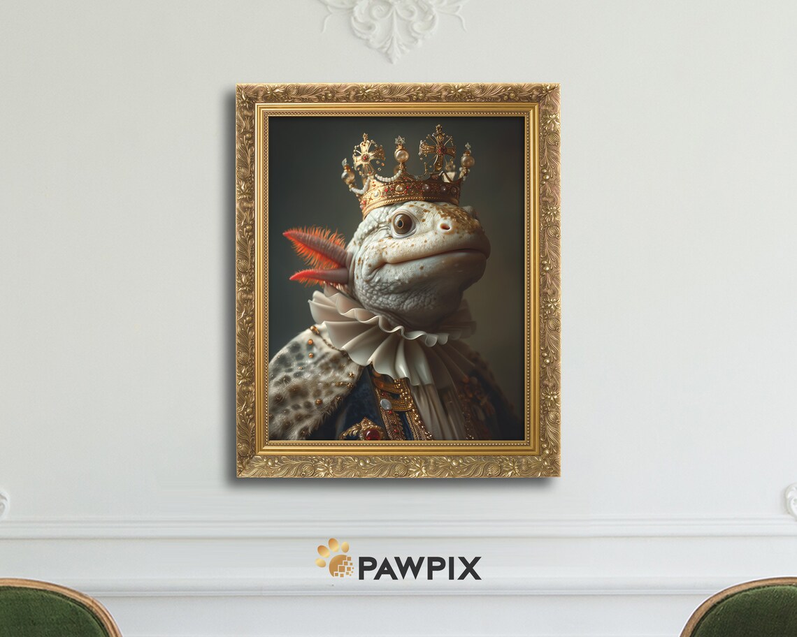 Royal Axolotl In Gold Crown Regal Amphibian Portrait Wall Art Poster - Image 4