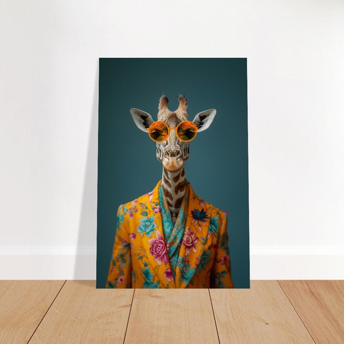 Cool Giraffe Wearing Sunglasses Floral Blazer Funny Portrait Wall Art - Image 4