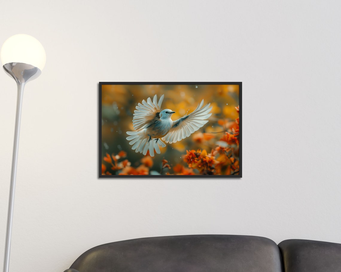 White Bird In Flight Over Autumn Foliage Birdwatcher Nature Poster - Image 2