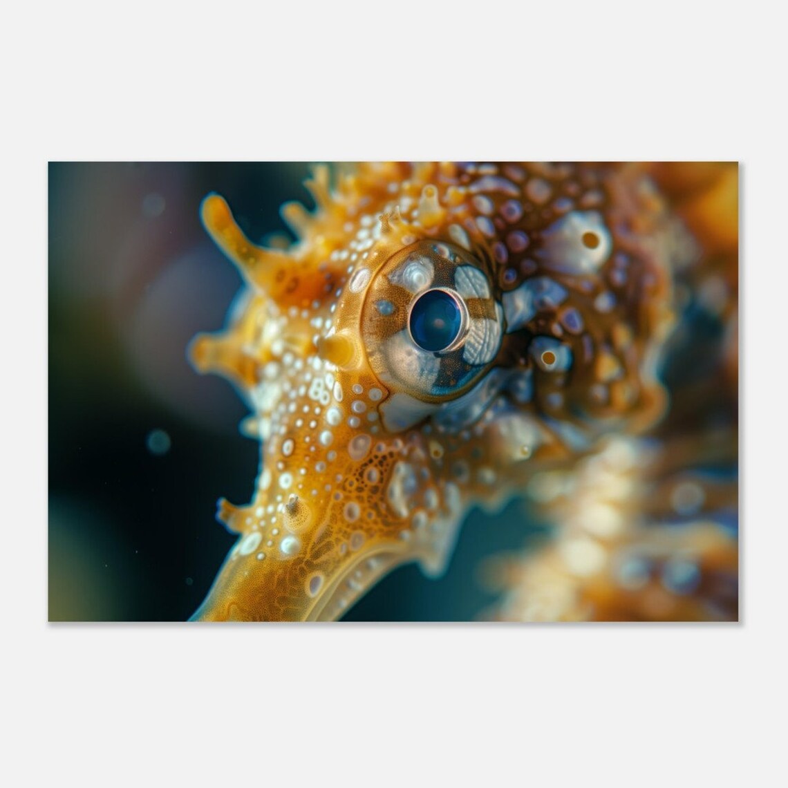Golden Seahorse Face Macro Detailed Eye Vibrant Ocean Life Art Poster - Image 4