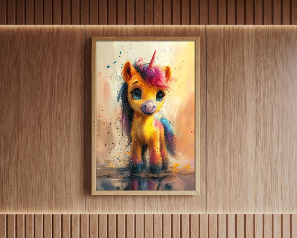 Baby Unicorn Rainbow Mane Sparkle Magical Kids Nursery Wall Art - Image 3