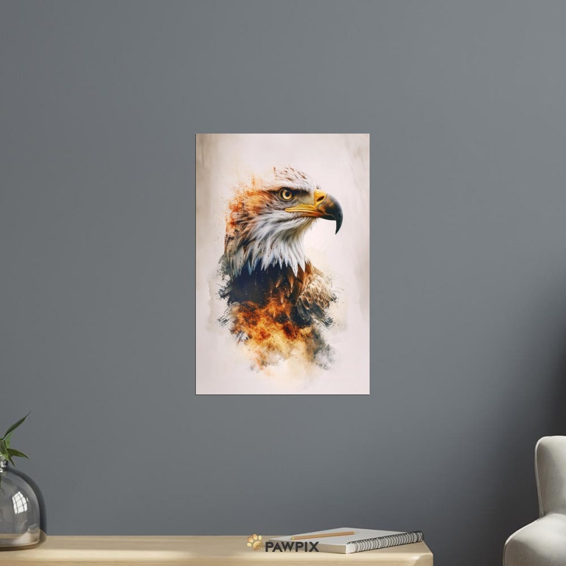 Watercolor Eagle Head Portrait Fiery Amber Splash Bold Wildlife Poster - Image 3