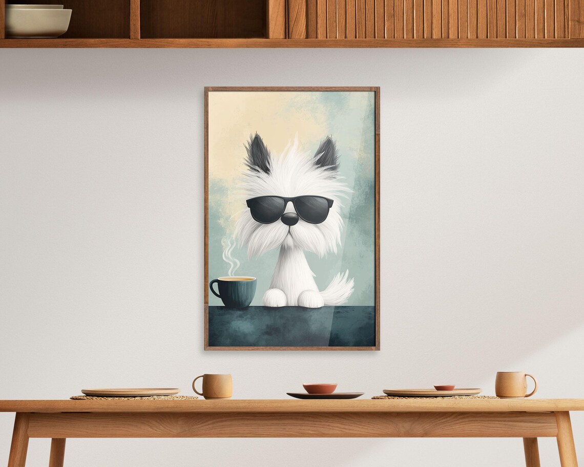 Cool White Terrier With Sunglasses And Coffee Cup Funny Dog Poster - Image 4