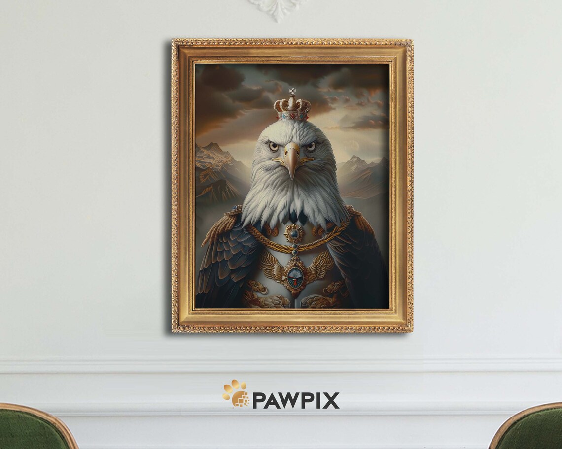 Bald Eagle Royal Crown Portrait Regal Bird Fantasy Wall Art Poster