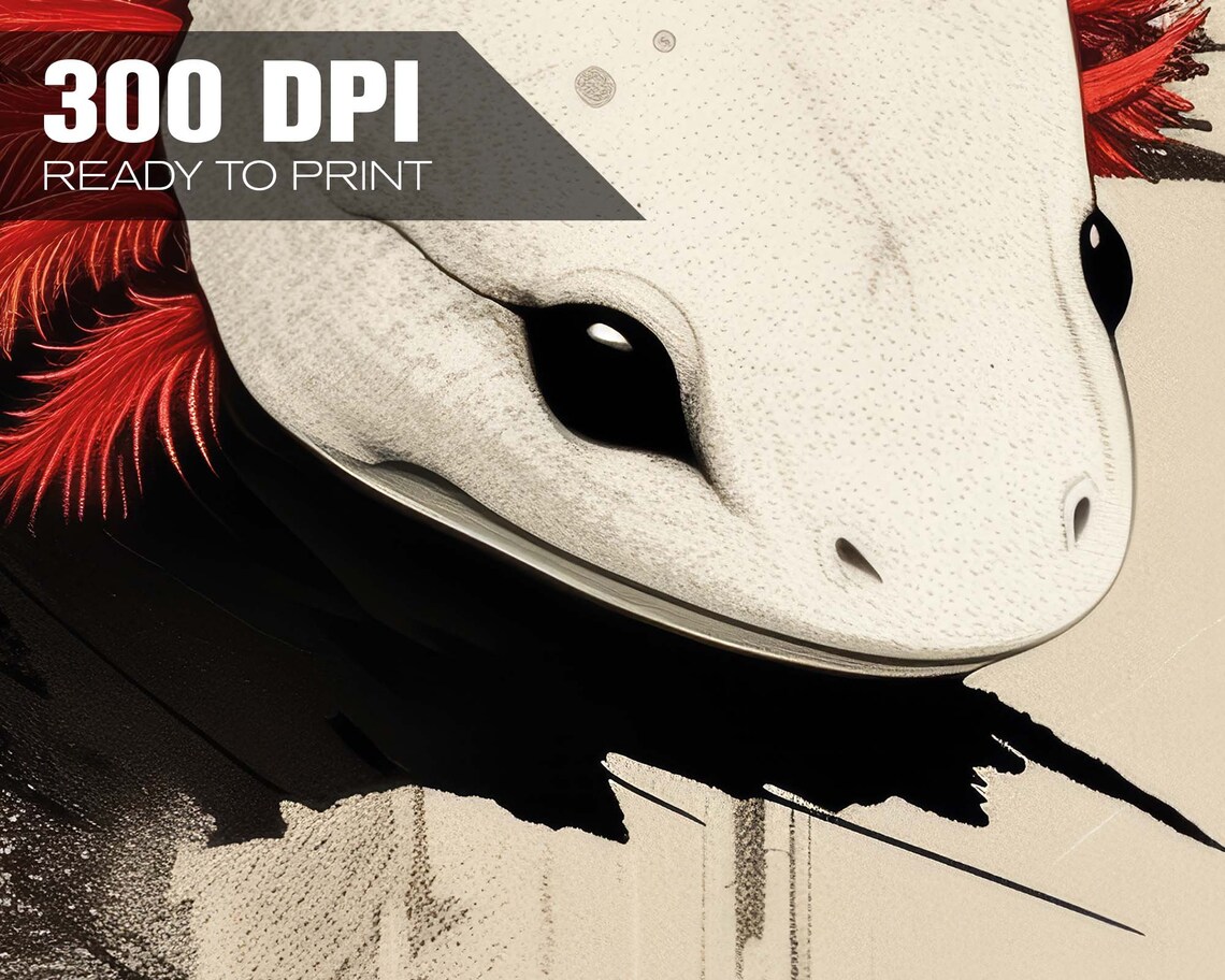 Axolotl Rising Red Sun Ink Wash Japanese Style Salamander Art Poster - Image 4