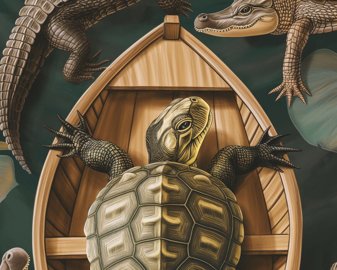 Turtle In A Boat Outsmart Nature Funny Animal Quote Art Poster - Image 3