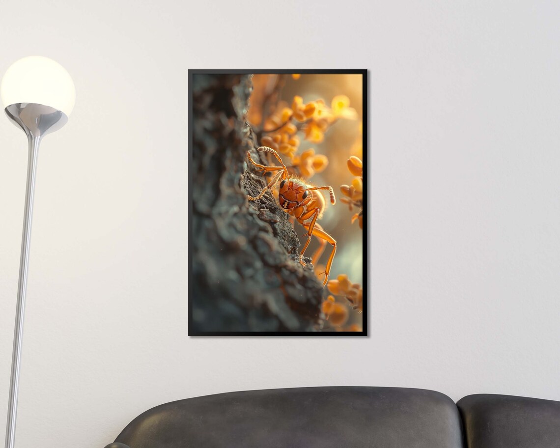 Amber Hornet Macro Photography Golden Light Insect Wall Poster