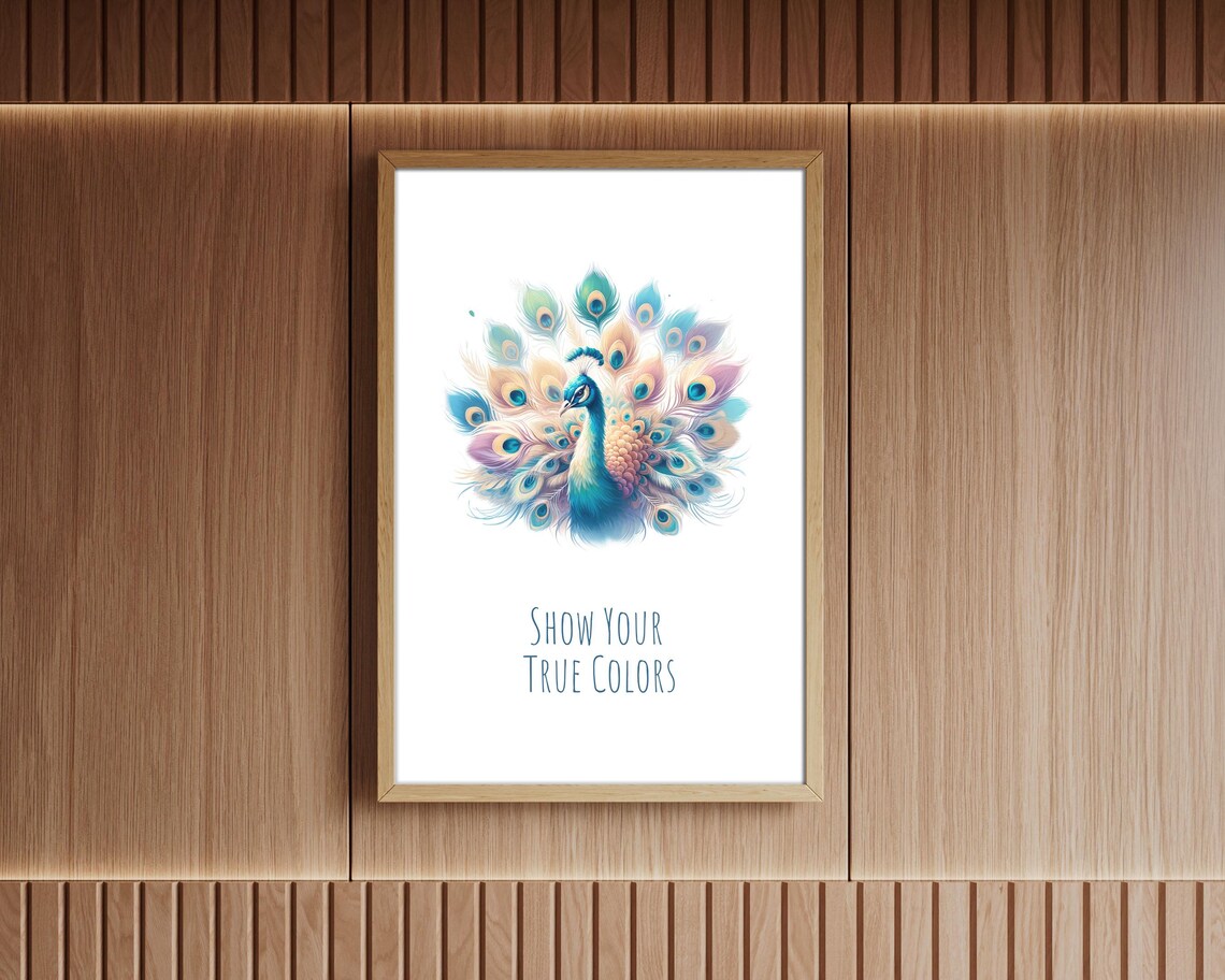 Show Your True Colors Pastel Peacock Feather Watercolor Inspirational Poster - Image 3