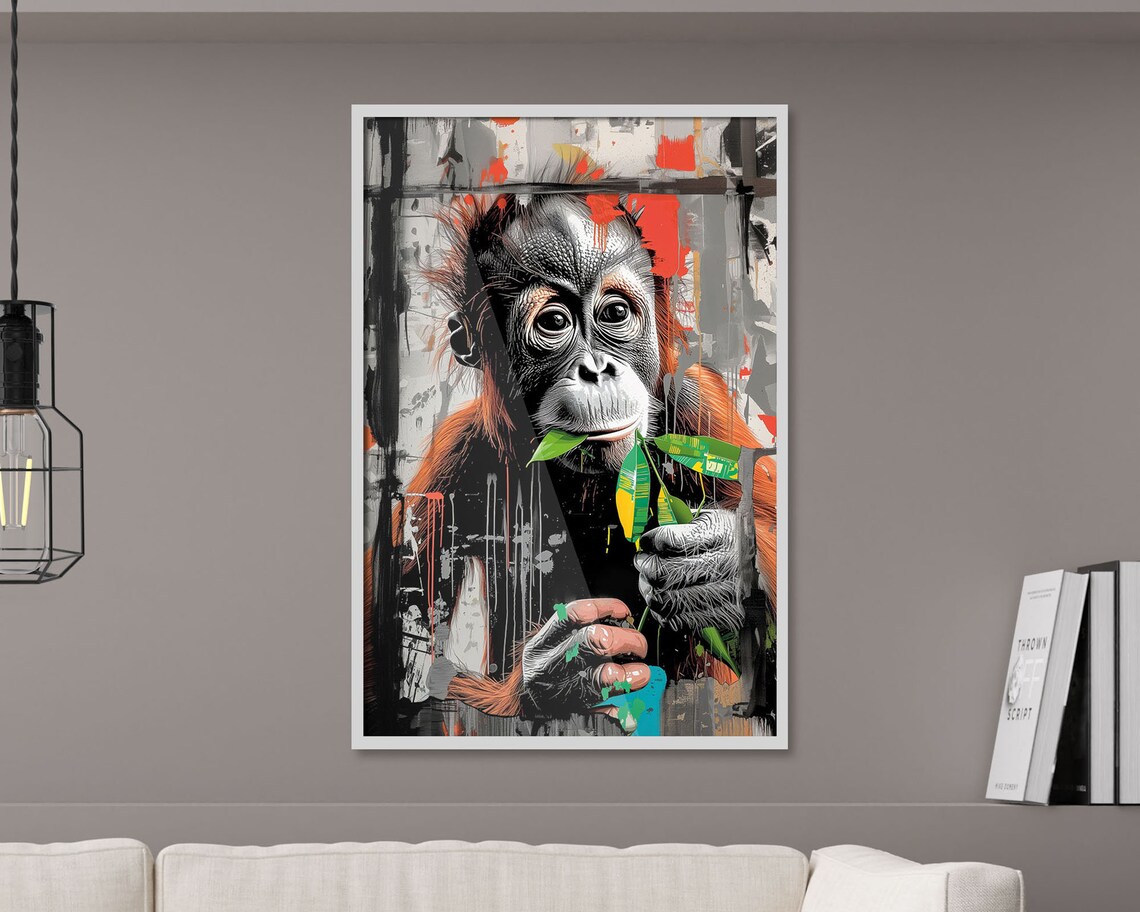 Graffiti Style Orangutan Portrait Urban Street Art Wildlife Poster
