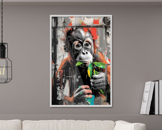 Graffiti Style Orangutan Portrait Urban Street Art Wildlife Poster