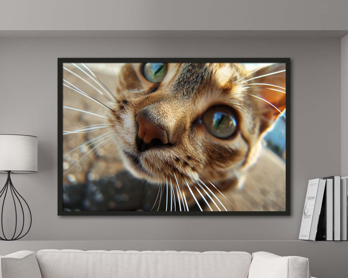 Cat Extreme Close Up Green Eyes Tabby Nose Funny Wildlife Photo Poster