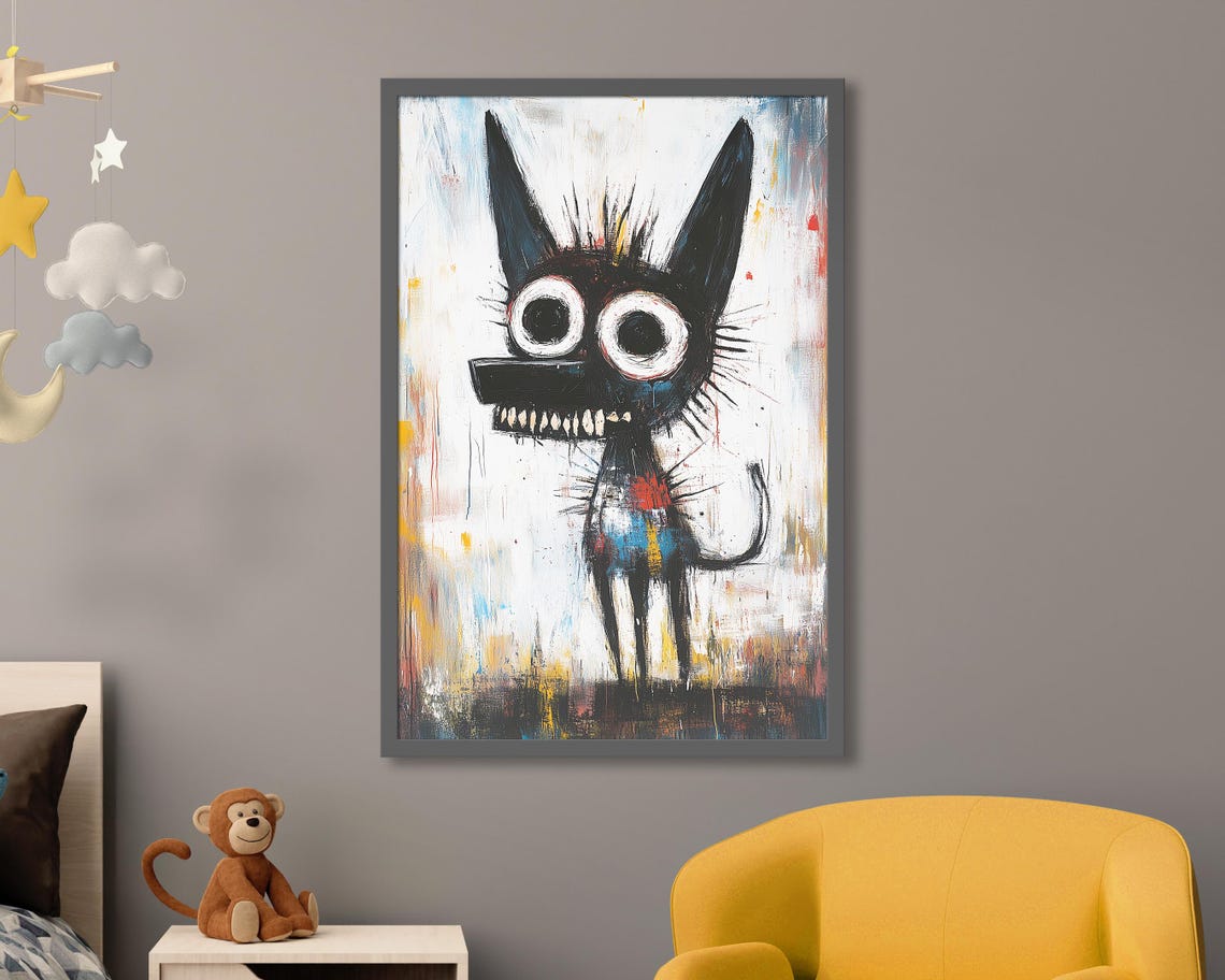 Abstract Expressionist Black Dog Big Eyes Colorful Pop Art Poster