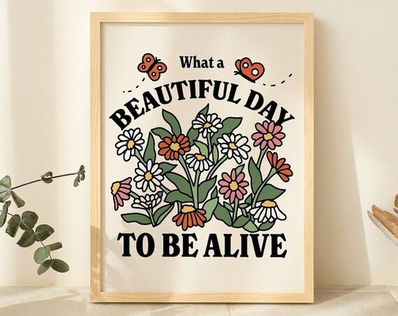 Retro Botanical Wildflowers Butterfly Quote Art Print