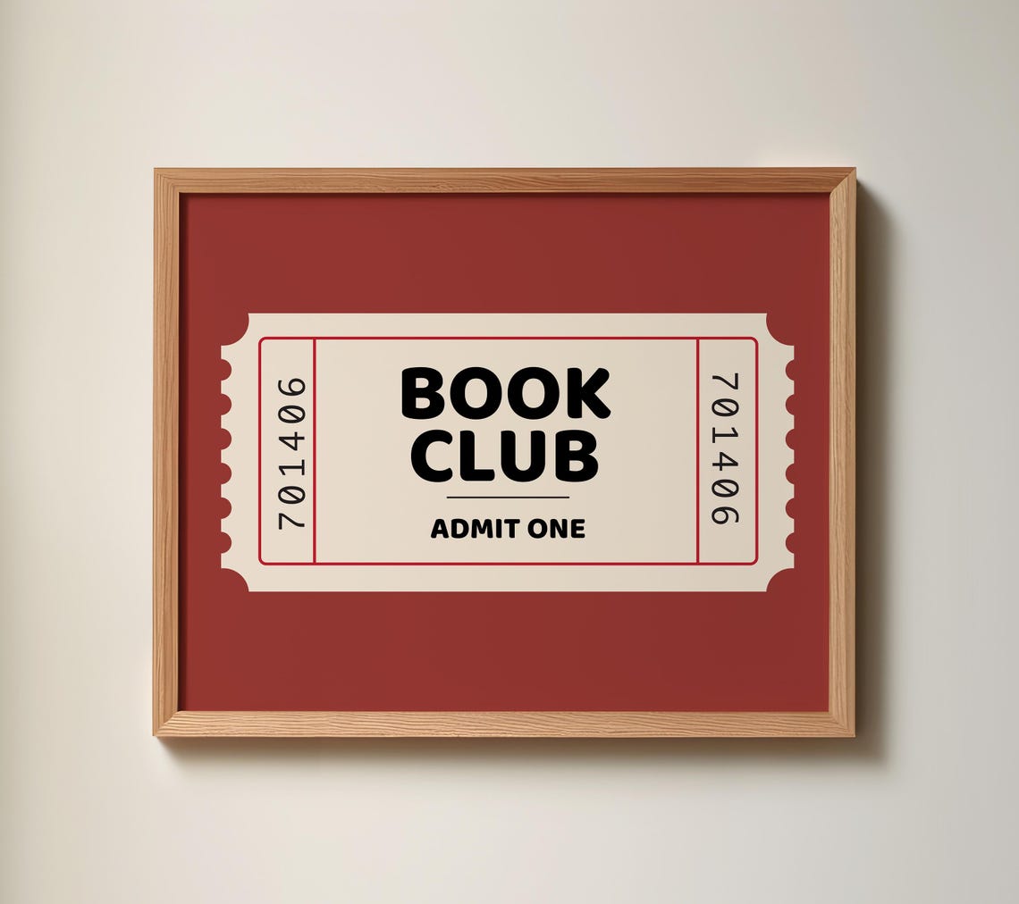 Cozy Book Club Admit One Vintage Red Ticket Reader Wall Print