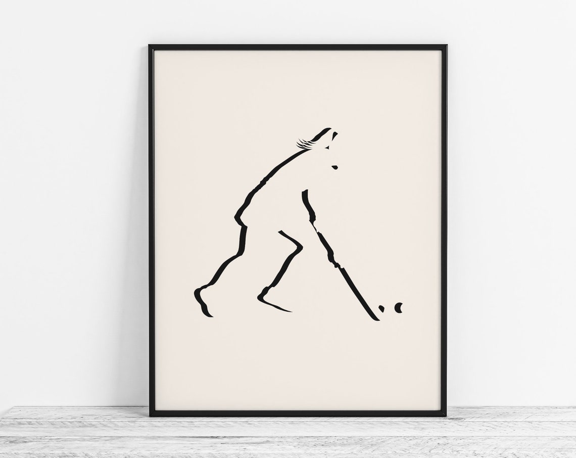 Minimalist Field Hockey Art Modern Girls Poster Player Gift Abstract Wall Room Decor