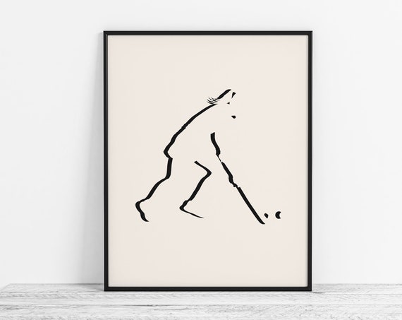 Minimalist Field Hockey Art Modern Girls Poster Player Gift Abstract Wall Room Decor