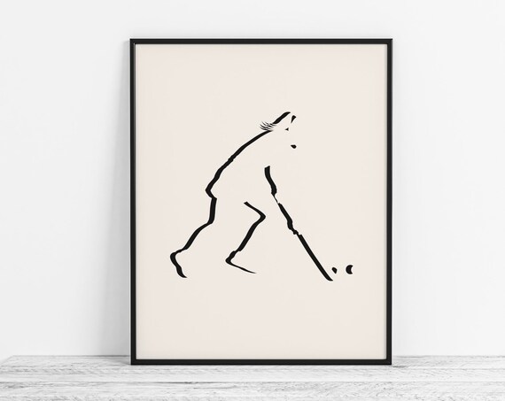 Minimalist Field Hockey Player Line Art Poster Modern Sport Gift