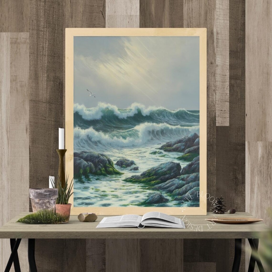 Stormy Ocean Waves Seascape Oil Painting Rocky Coast Art Poster