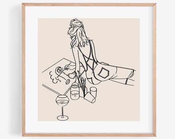Bohemian Girl Making Art Wall Female Illustration Print
